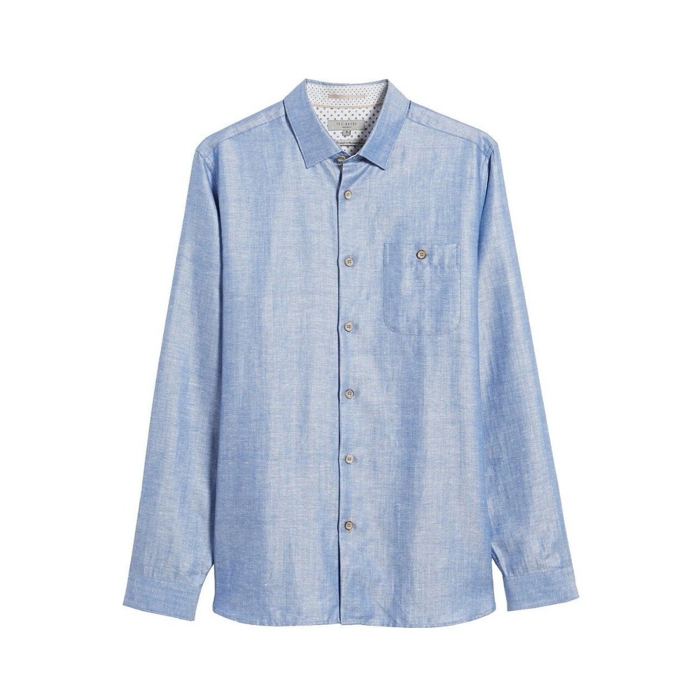 Ted Baker London Linen Blend Shirt Men's Size 5 (XL) Button Up Blue Front Pocket